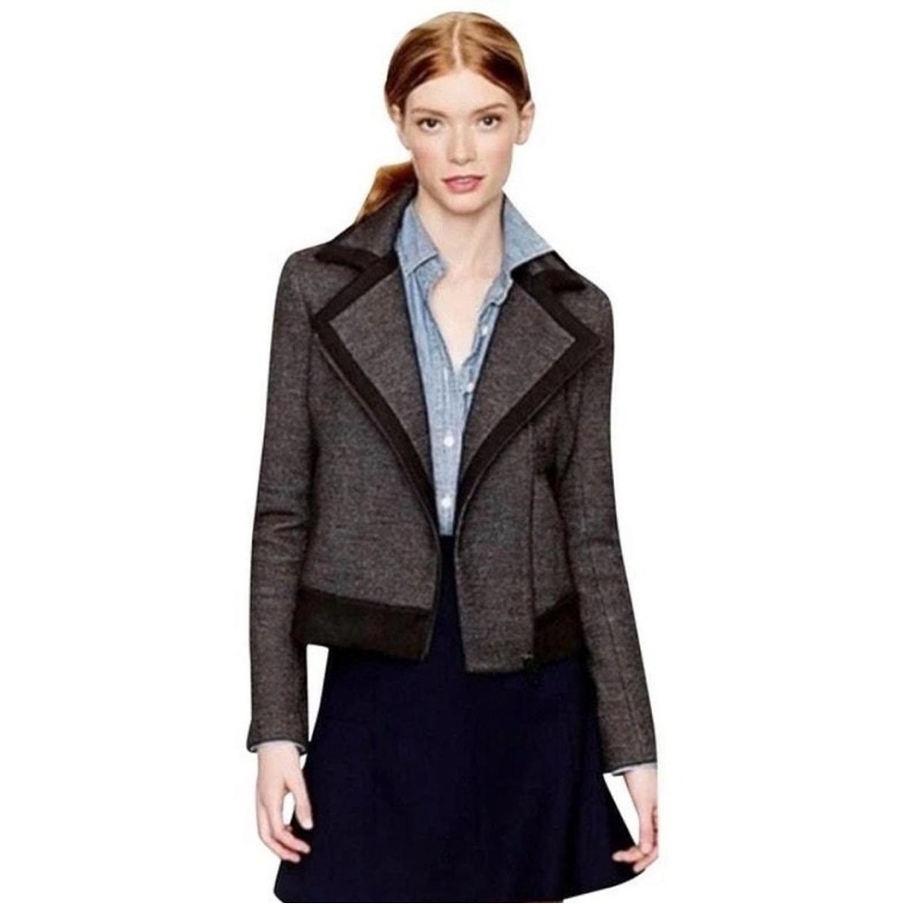 J.Crew Women’s‎ Stretch Wool Motorcycle Jacket Size 00 Charcoal Gray Tailored